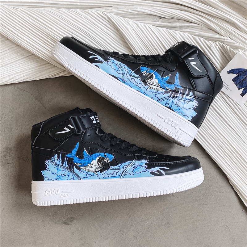 aj high-top shoes men's summer Putian Air Force No. 1 graffiti flat shoes basketball sports middle-top tide shoes autumn wild