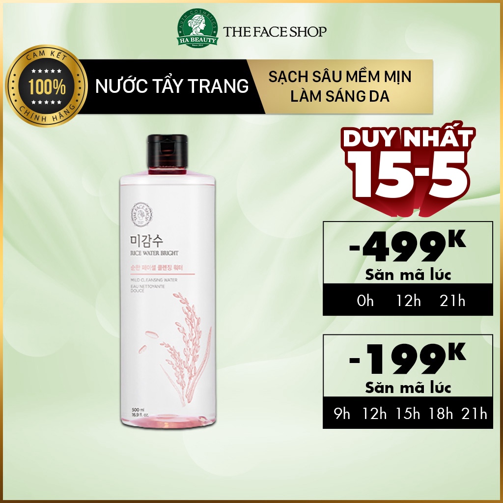 Nước tẩy trang làm sáng da The Face Shop Rice Water Bright Mild Cleansing Water 500ml sạch sâu dịu nhẹ mềm mịn da