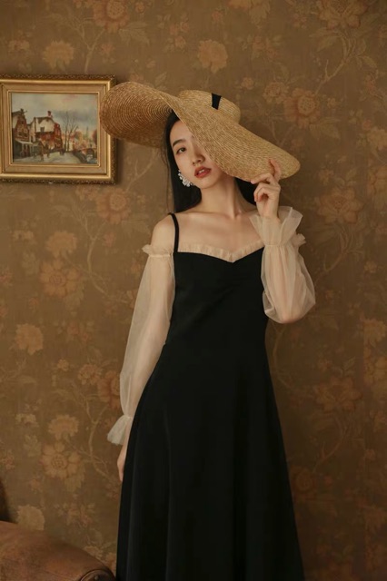 Đầm trễ vai hai dây tiểu tay bo thư sang chảnh ulzzang kèm ảnh thật👑 | BigBuy360 - bigbuy360.vn