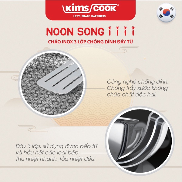 Chảo Noon Song inox 3 lớp đáy từ chống dính 2 mặt Kims Cook