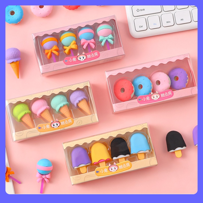 Set Tẩy chì cute hình đồ ăn đáng yêu vệ sinh chì sạch sẽ giá rẻ sỉ lẻ đồ dùng học tập