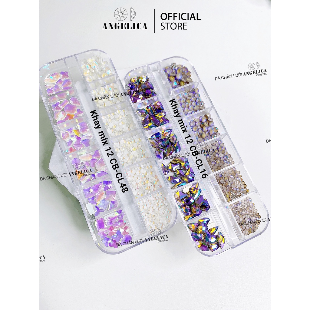 Khay 520v Đá Chân Lưới Mix Đá Chân Bằng Đính Nail Trắng AB Trang Trí Móng ANGELICA CBCL