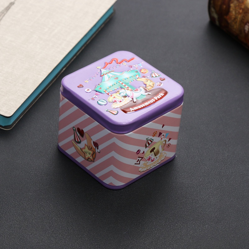 Hộp Thiếc Vuông Dập Nổi Họa Tiết Hoạt Hình Đựng Trang Sức Cho Bé