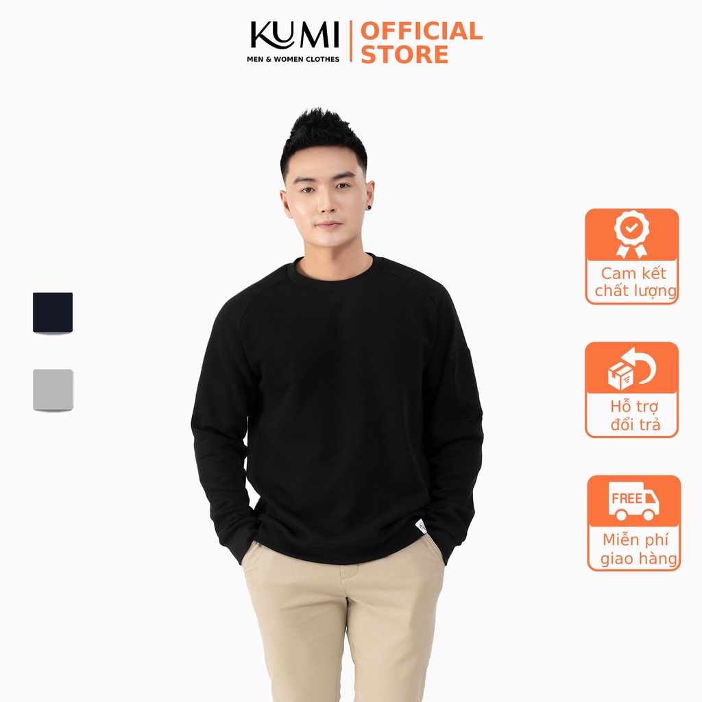 Áo Nỉ Nam Có Túi Khóa Tay Chất Nỉ Bông Cao Cấp Kumi, Áo Nỉ Sweater Basic Thời Trang Nam Trẻ Trung Năng Động