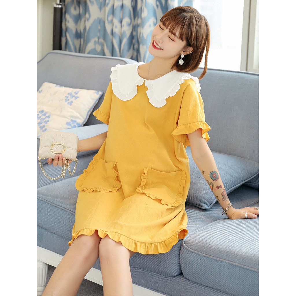 VÁY VÀNG CỔ TRẮNG KHUY LƯNG_MB 180