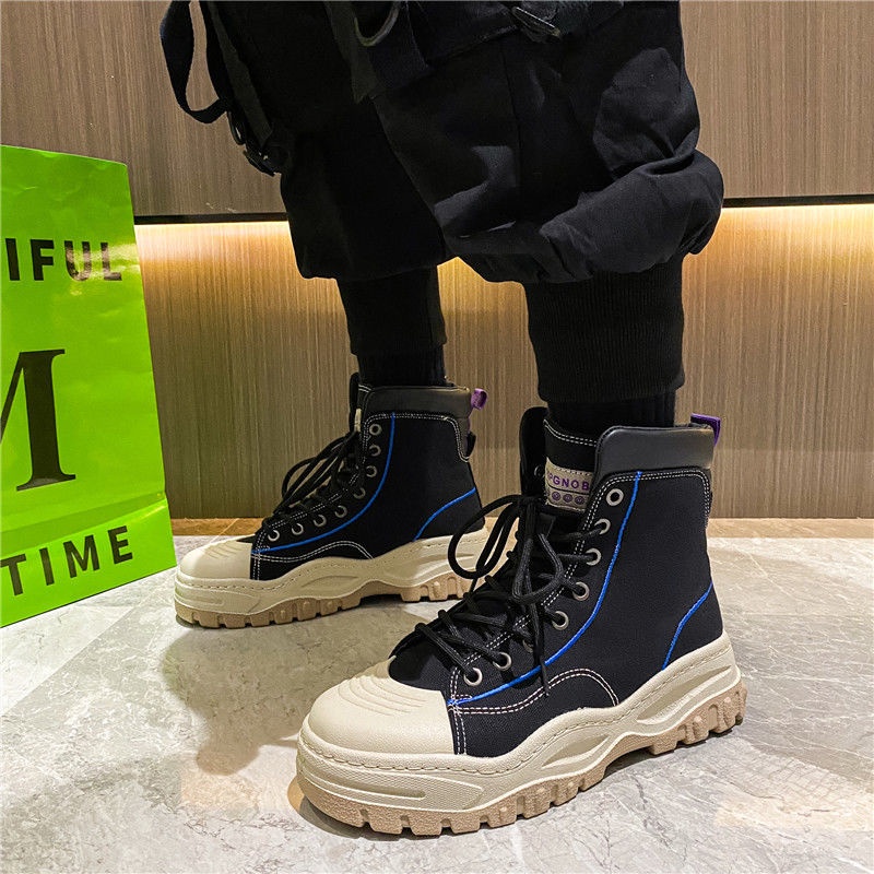 【Tăng lên 5cm】 Giày bốt martin cổ cao đế dày tăng chiều cao phong cách mùa thu thời trang Hàn Quốc cho nam giày vải