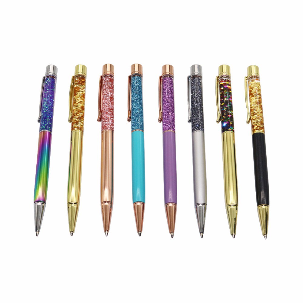Bút bi có vỏ kim loại đồng đính kim tuyến bắt mắt đa dạng màu sắc