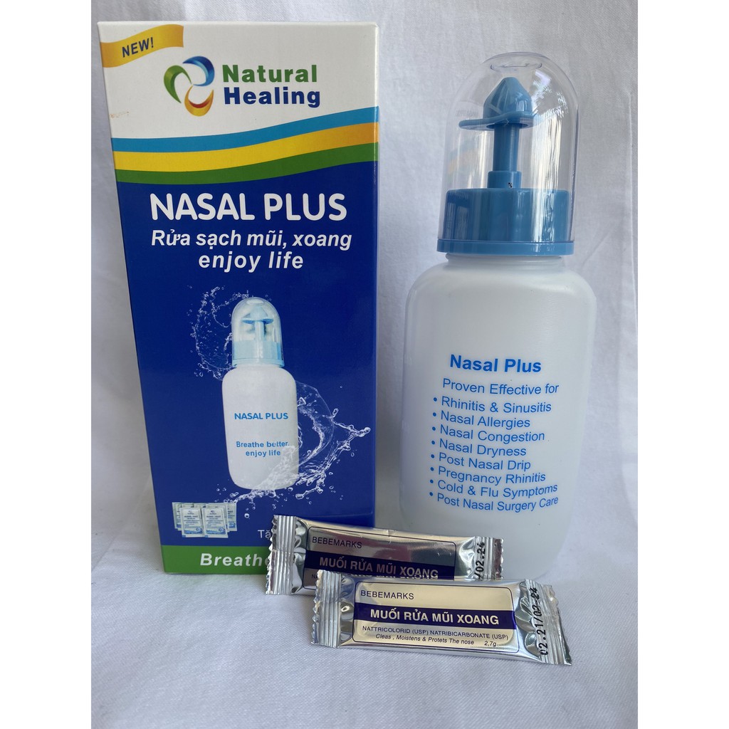 Bình Rửa Mũi Cao Cấp Nasal Plus, Bình Rửa Vệ Sinh Mũi Sạch Bụi Bẩn, Hỗ Trợ Điều Trị Viêm Mũi, Viêm Xoang Kèm 2 Gói Muối