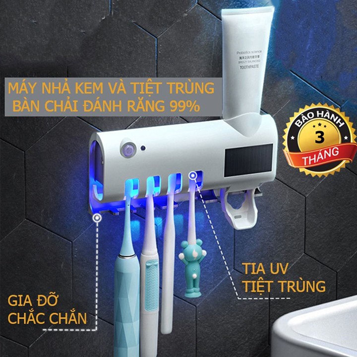 Máy khử khuẩn tiệt trùng bàn chải bằng tia UV, kiêm kệ nhả kem đánh răng - Giá để bàn chải khử trùng sạch 99% vi khuẩn