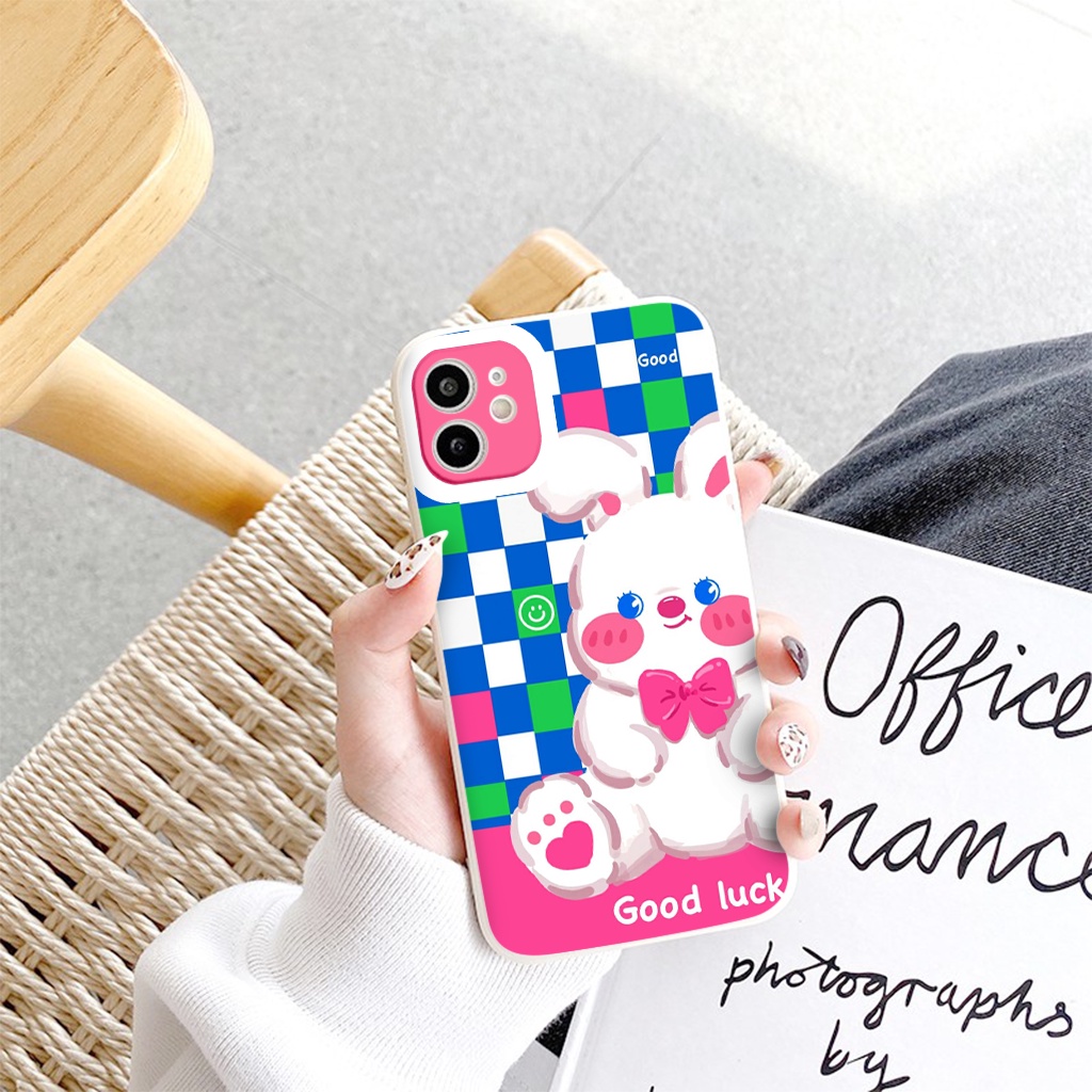 Ốp lưng iphone cạnh vuông gấu thỏ good luck ốp iphone 6 6plus 7 plus 8 x xr xsmax 11 promax 12 pro max 13promax