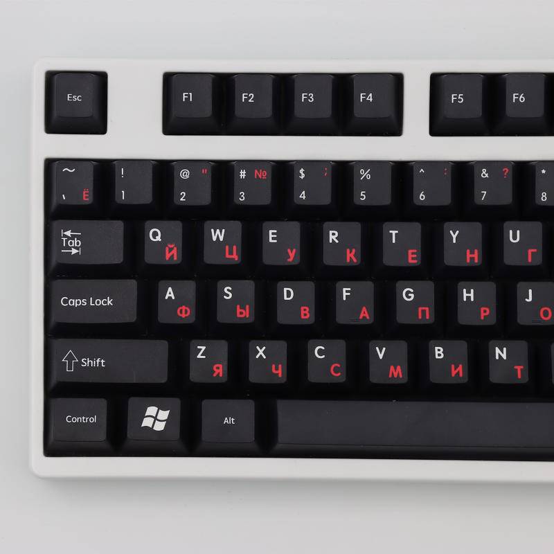 Red in Black Keycap Russian language Bộ 129 Nút Bàn Phím PBT 61/64/68/87/96/980/104 Màu Đỏ Đen