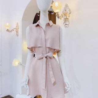 ĐẦM CỔ SƠ MI CÔNG SỞ THẮT NƠ EO