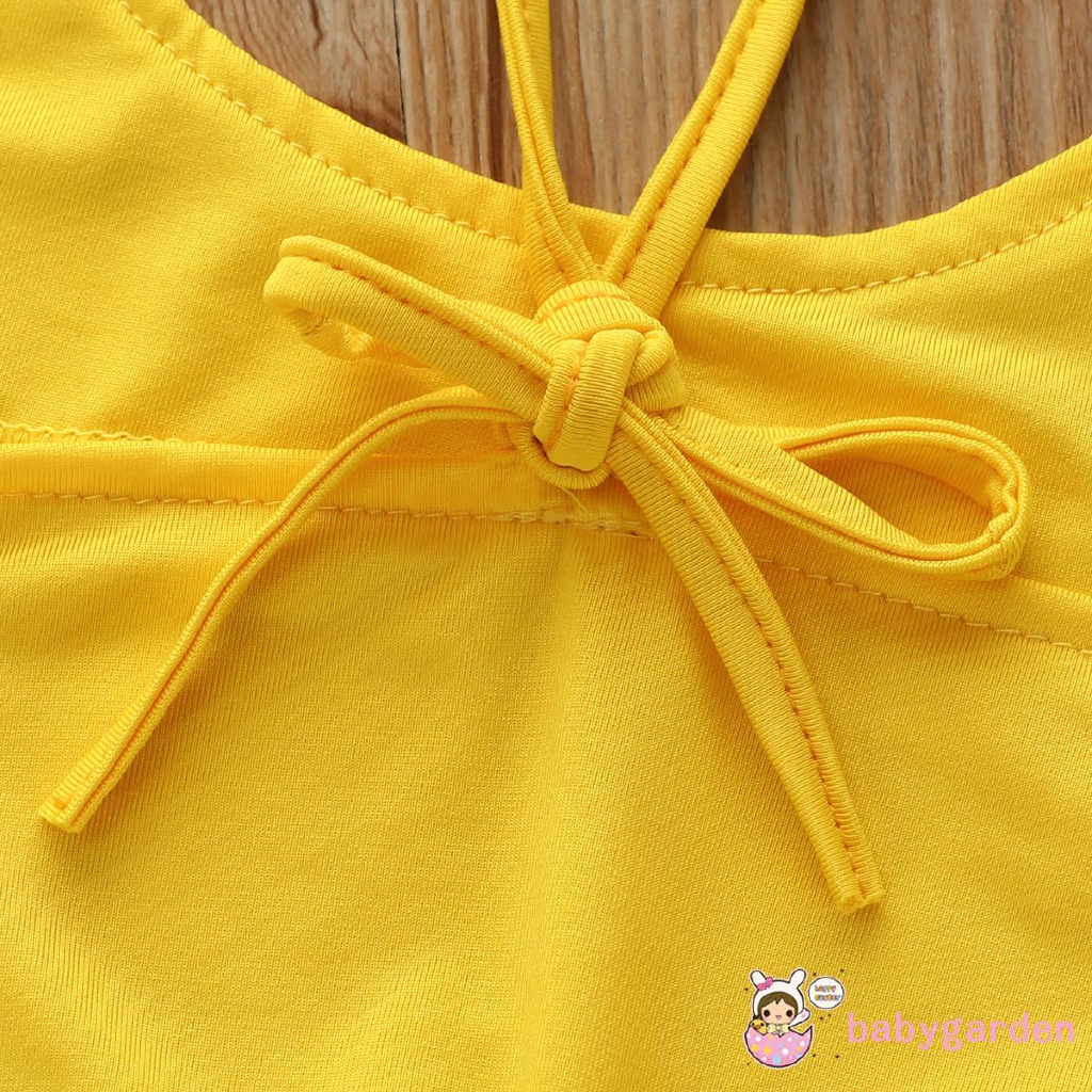 Jumpsuit Cotton Sát Nách Màu Vàng Cho Bé Gái