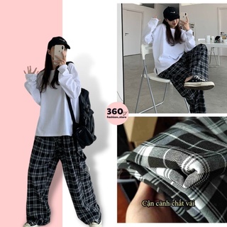 Quần Kẻ Nữ Ống Rộng Cạp Chun Caro Lưng Cao Dáng Rộng Ống Suông Ulzzang giá rẻ 004