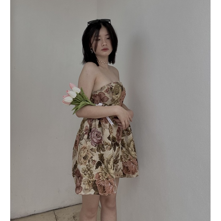 Váy Đầm Cúp Ngực, Đầm Cúp Ngực Dáng Xòe Tiểu Thư Bồng Bềnh, Đầm Dự Tiệc Nữ Sexy Sang Chảnh Chất Gấm Hoa Siêu Hot