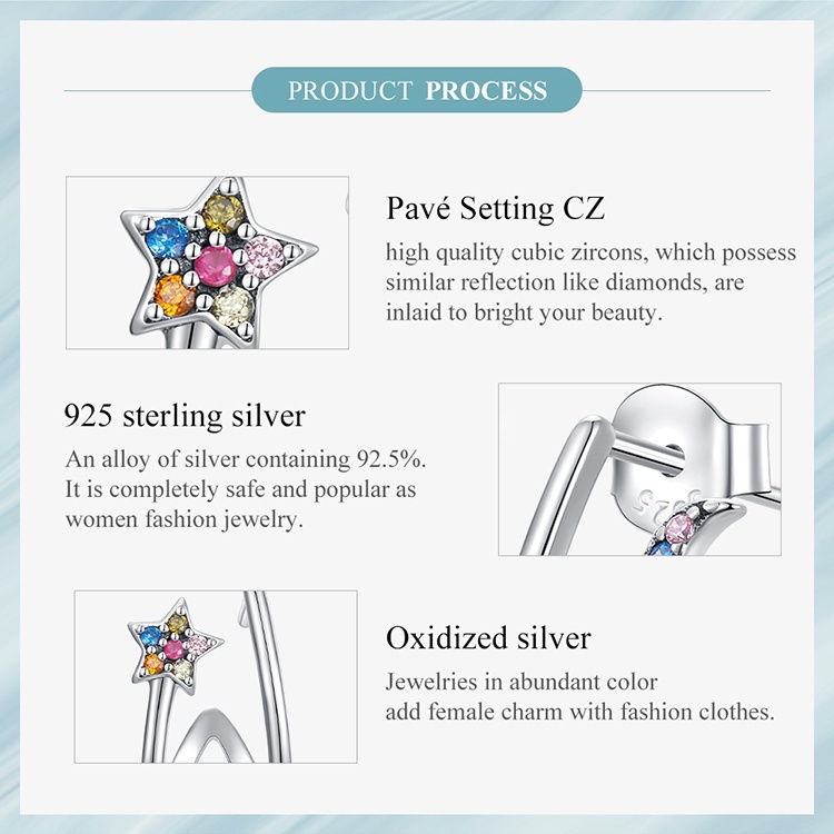 Bông tai BAMOER bạc 925 phối hình mặt trăng ngôi sao thời trang