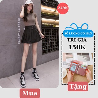 Chân Váy Đen Xếp Ly Kèm Dây Xích Cá Tính Cao Cấp Loại 1 Freeship,Chân Váy Xếp Li Ngắn Lưng Cao Thời Trang Của Châu Á