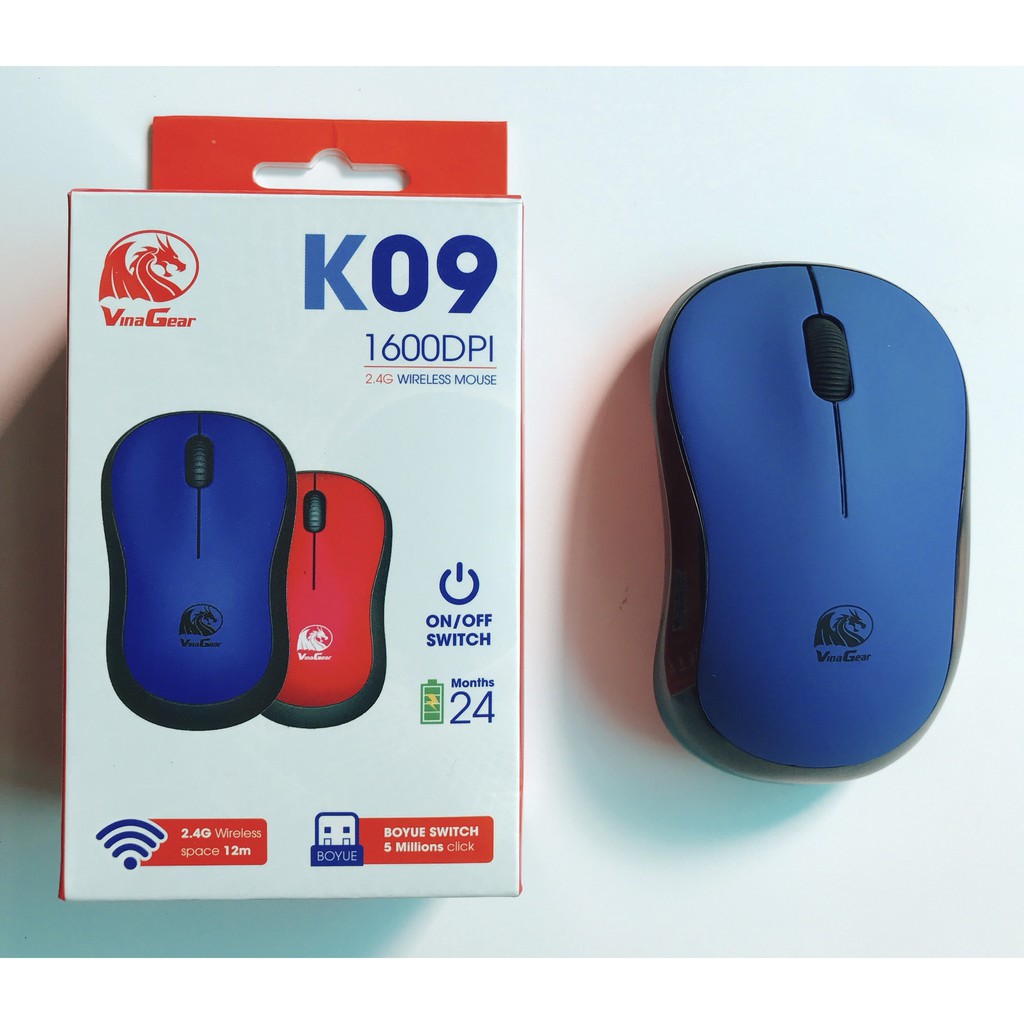 Chuột không dây cao cấp VINAGEAR K09-Có công tắc BẬT/TẮT-Bảo hành 24 tháng,1 đổi 1 trong 12 tháng