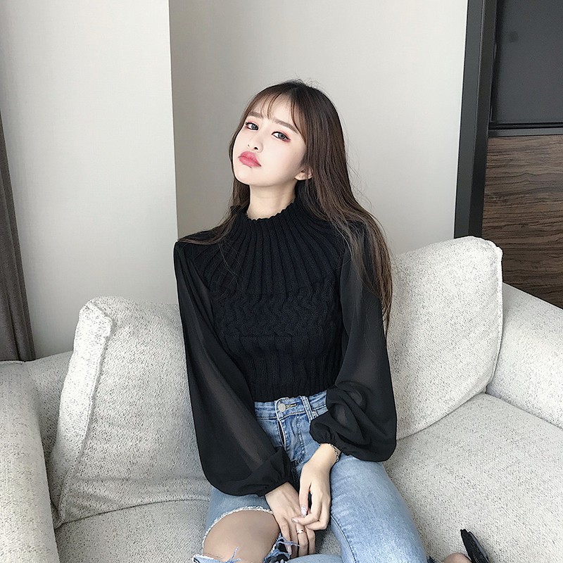 Áo Len Ôm Sweater Tay Bồng Màu Đen SIêu Xinh SAVVY SHOP