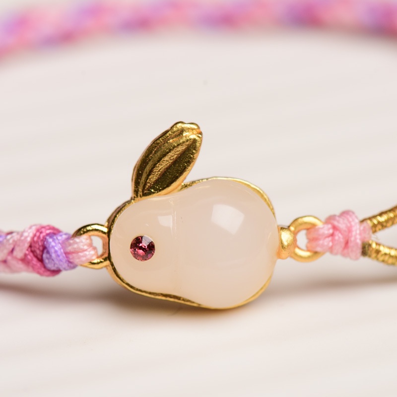 Hàng Mới Về [Hàng Mới Về] Vòng Tay Dây Bện Mặt Hình Thỏ Ngọc Bích Phong Cách Mới Cho Cặp Đôi