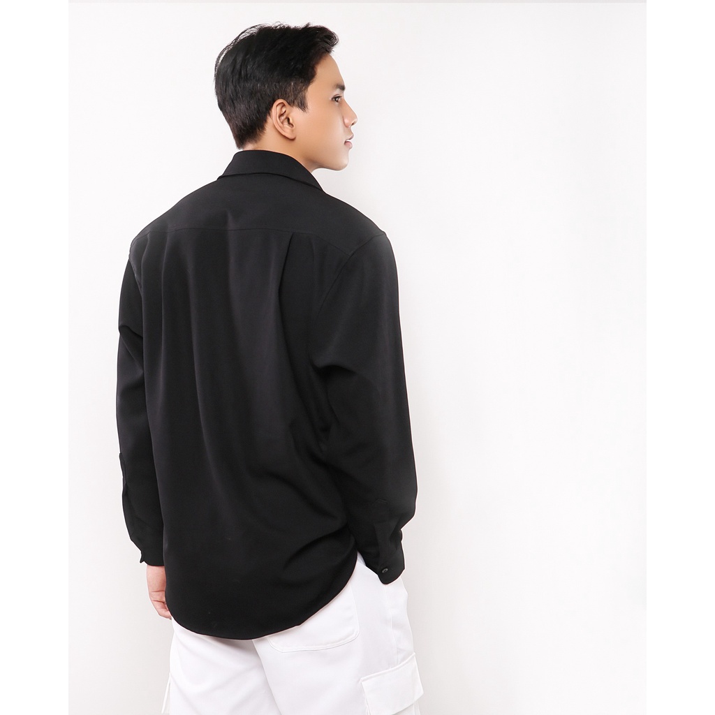 ÁO SƠ MI TÚI HỘP TAY DÀI TRẮNG ĐEN FORM RỘNG THOÁNG MÁT| GIRAN