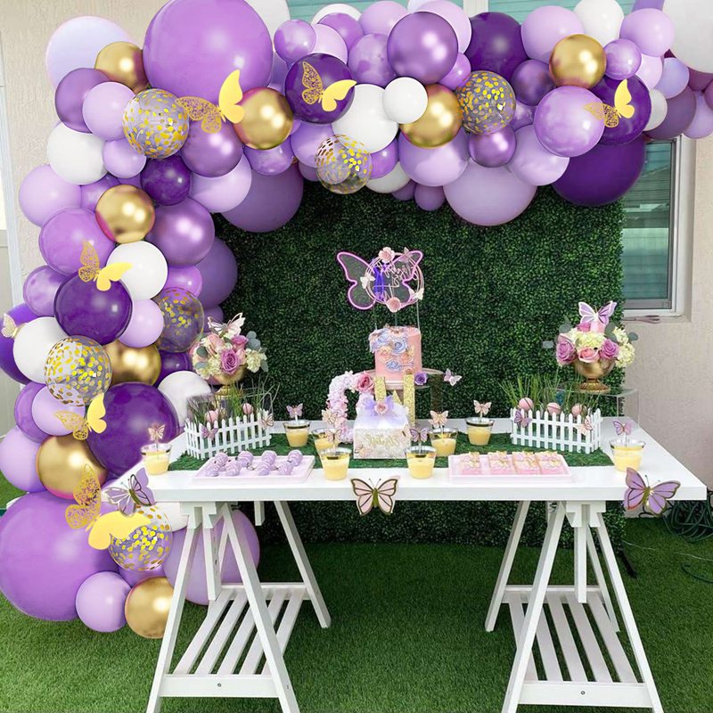Bộ Bong Bóng Hình Bướm Màu Hồng Tím Dùng Trang Trí Tiệc Sinh Nhật