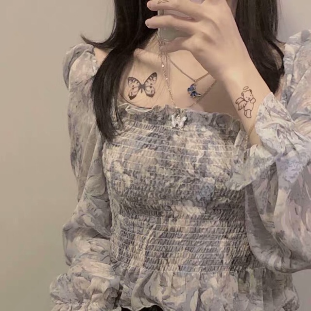 Áo voan hoa tay dài cropto