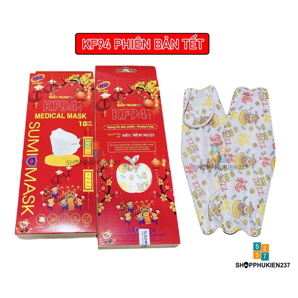 Khẩu Trang Tết KF94 Sumi kháng khuẩn 4 lớp Hộp Tết 10 Cái