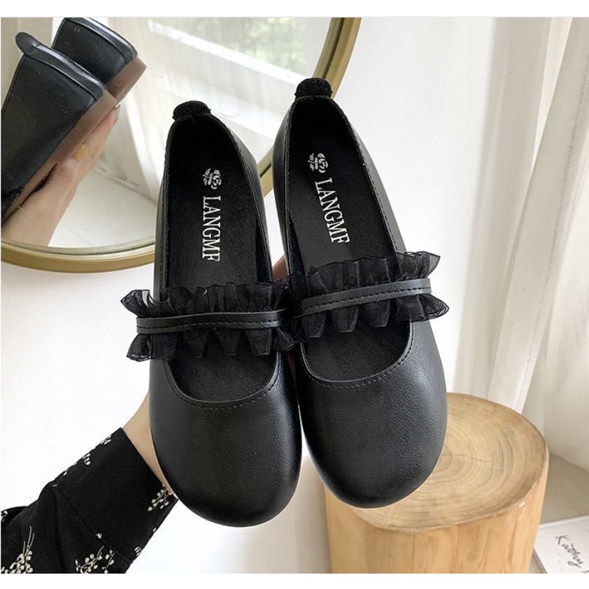 Giày búp bê mũi tròn đế bệt phong cách vintage Hàn quốc xinh xắn cho nữ - Mã GB45