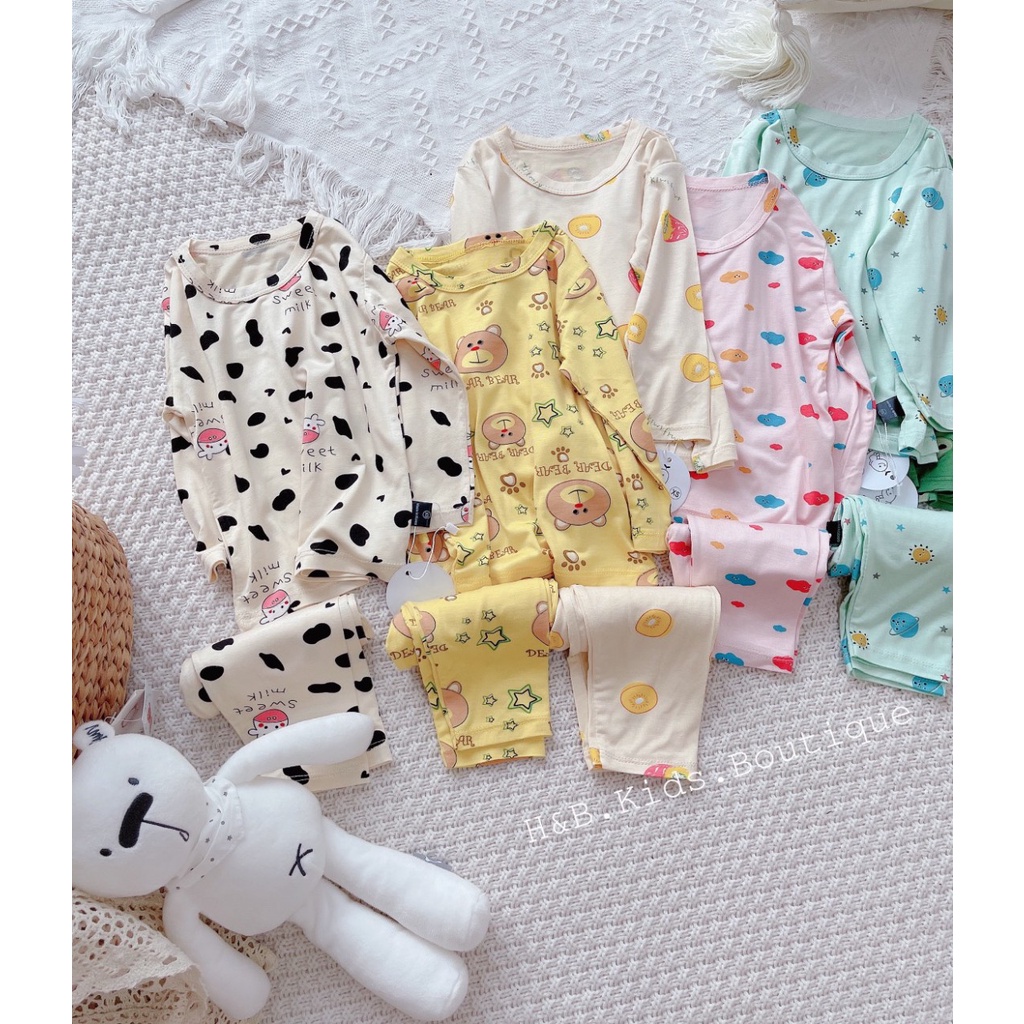 Bộ thun lạnh dài tay mềm mại in hình dễ thương cho bé trai và gái