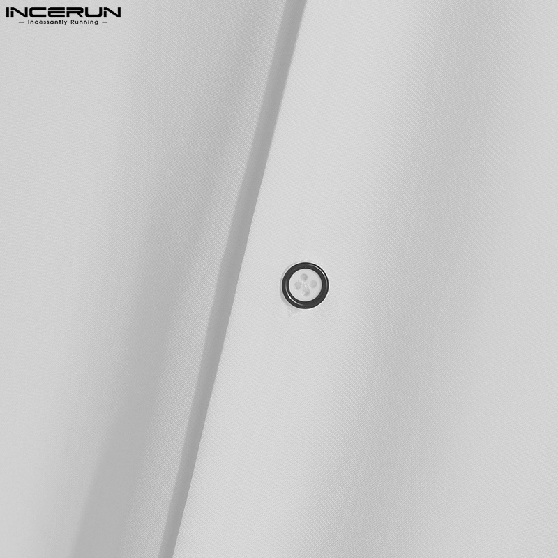 Áo sơ mi trắng INCERUN tay ngắn phồng cổ chữ v cài nút thanh lịch thời trang cho nam