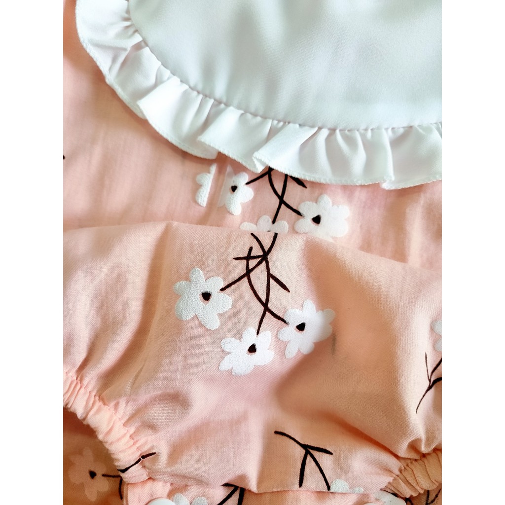 Set Body hoa cam kèm turban cho bé gái ⚡ 𝗙𝗥𝗘𝗘𝗦𝗛𝗜𝗣 ⚡ Bodysuit cho bé gái sơ sinh chất liệu thô cotton mềm mát và an toàn