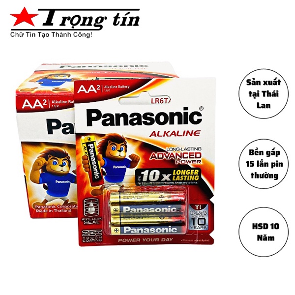 Pin AA Panasonic tiểu alkaline 1.5V vỉ 2 viên LR06T/2B chính hãng