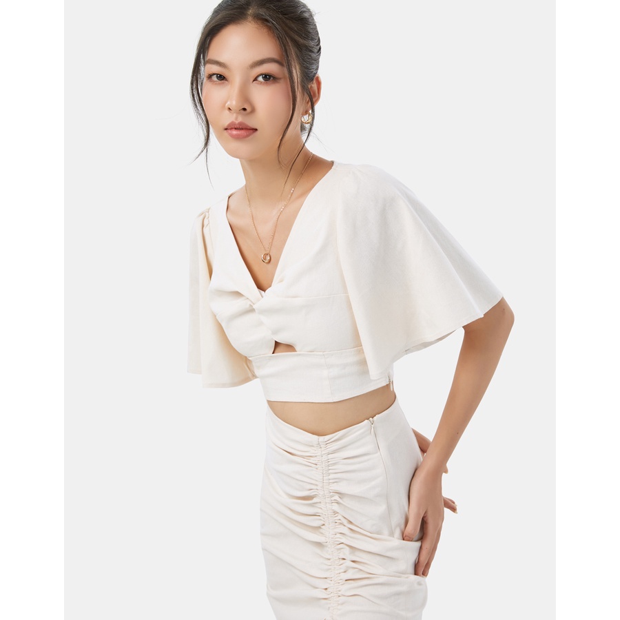 Áo Xoắn Nữ Thời Trang JUNO Cổ V Tay Cánh Tiên JNAKI012