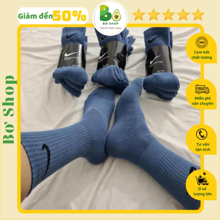 Pack 3 đôi tất thể thao Nike cao cổ màu Blue bền đẹp thấm hút mồ hôi, dày dặn thoải mái