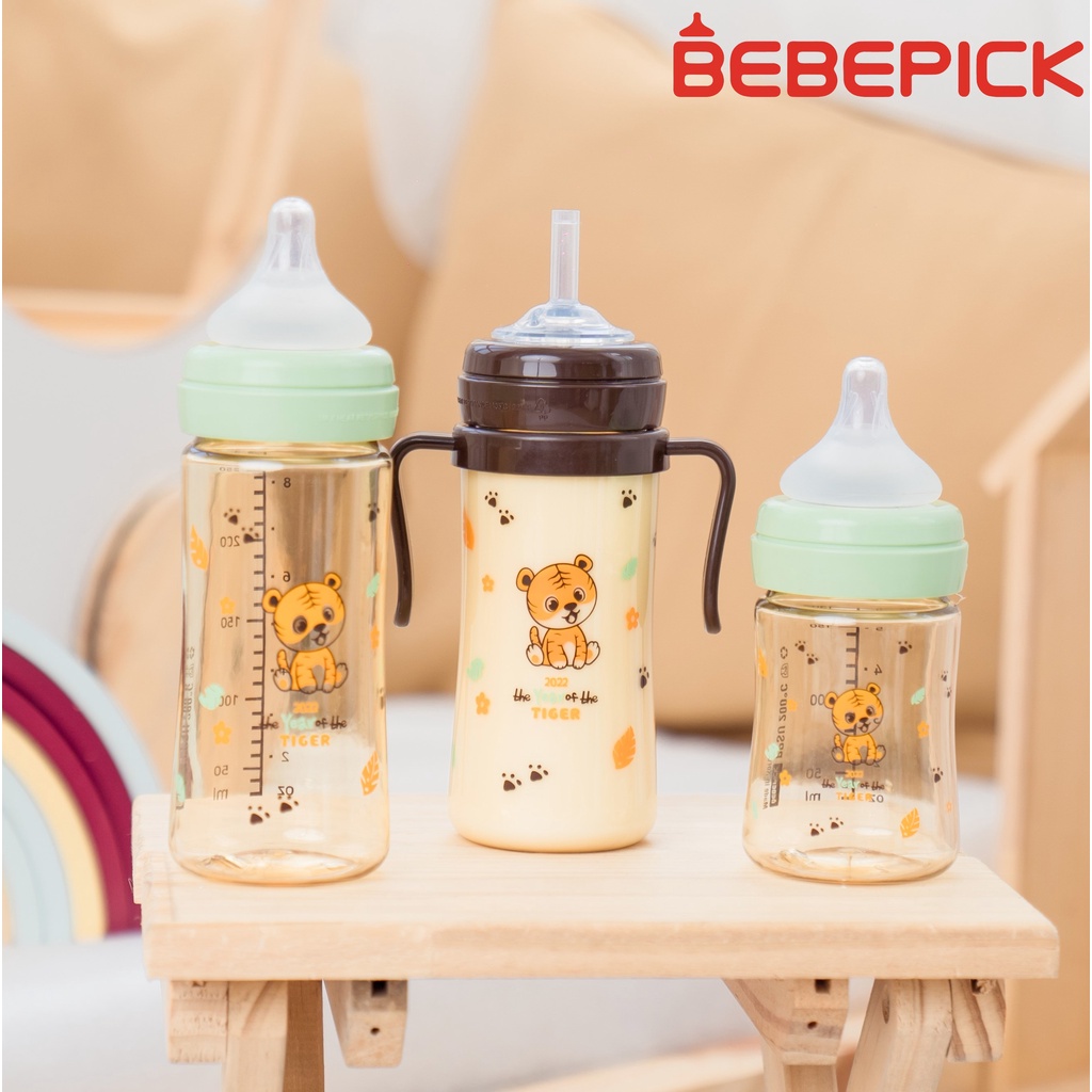 Bình Bebepick bản Hổ  Mint - bình sữa núm ti size 150ml - 250ml