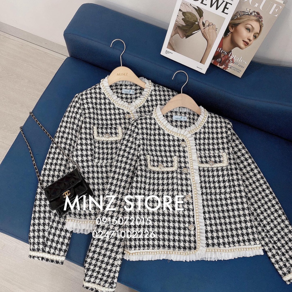 Khoác dạ tweed viền ngọc Minz