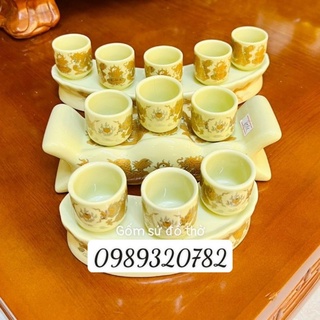 Bộ kỷ 3 chén, 5 chén đựng nước, rượu ban thờ. Bộ thanh 5 chén nước cúng