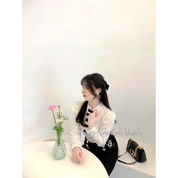 Áo sơ mi  nữ thiết kế cổ  Nơ sơ mi ren phong cách nhật bản Kèm ảnh thực tế