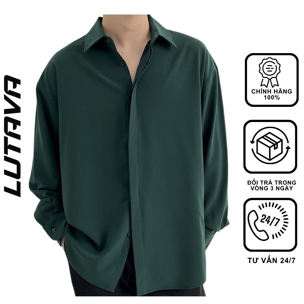 Áo sơ mi nam form rộng tay dài LUTAVA vải lụa 2 màu trắng đen hàn quốc phong cách unisex thời trang ASM41