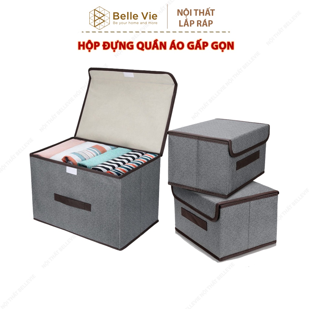 Hộp Đựng Quần Áo BELLEVIE Túi Đựng Quần Áo Có Nắp Gấp Gọn Vải Không Dệt Chống Nước Dày Dặn