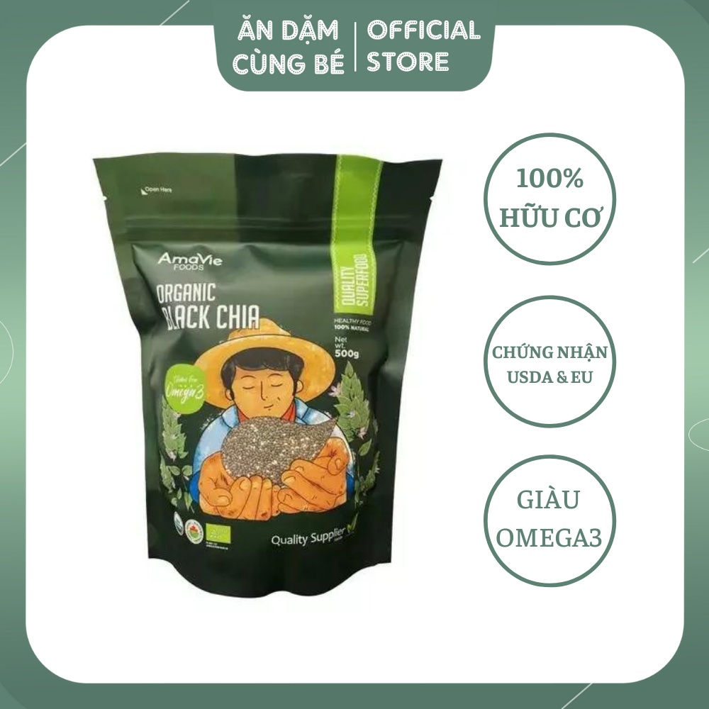 Hạt Chia đen hữu cơ hạt cho bé ăn dặm AmaVie Foods 500g chính hãng 00055