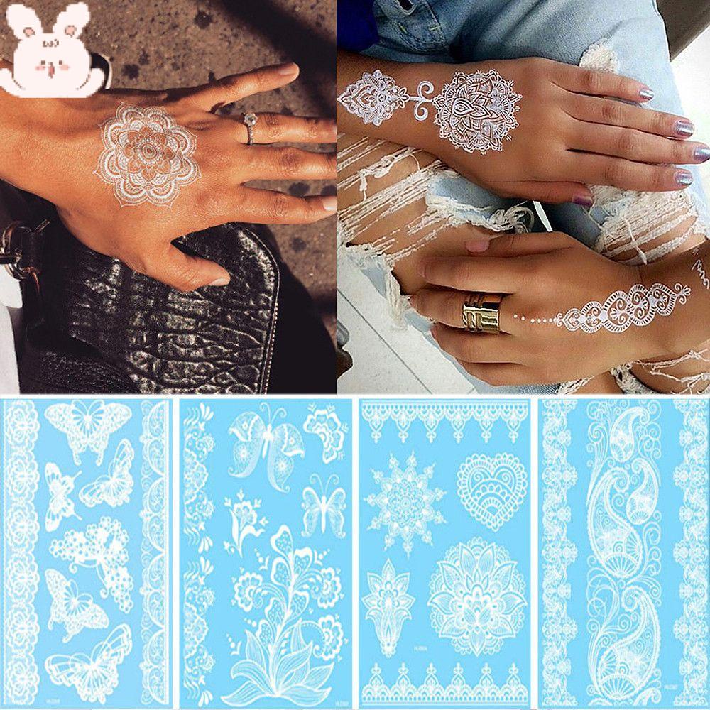 Hình Xăm Dán Henna Họa Tiết Ren Trắng Đen Chống Thấm Nước Dùng Một Lần