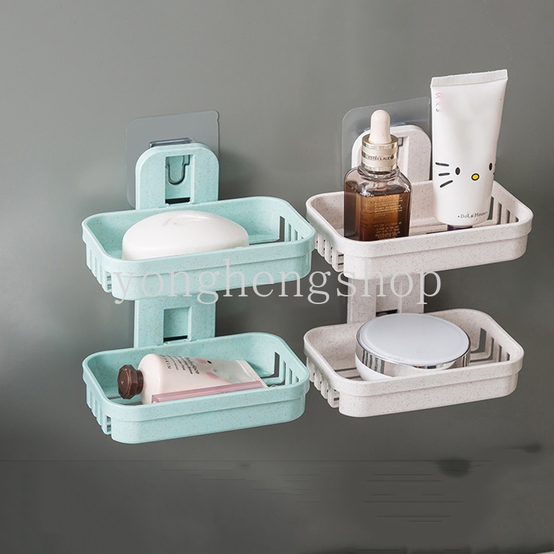 Giá đỡ xà phòng hai tầng gắn tường không đục lỗ cho nhà bếp/phòng tắm