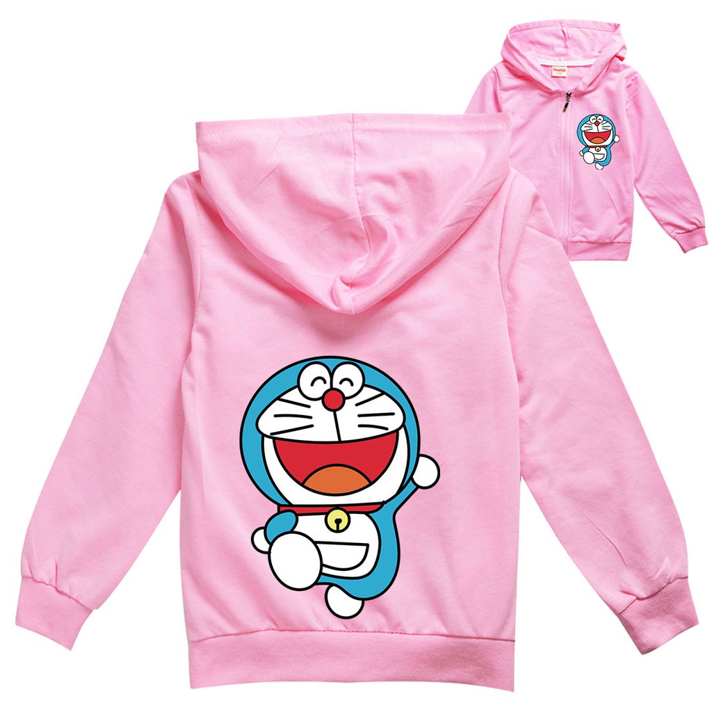 Doraemon Áo Khoác Tay Dài Chất Liệu 100% Cotton Kích Thước 100cm ~ 170cm Có Khóa Kéo Họa Tiết Hoạt Hình Cho Bé Trai Và Gái