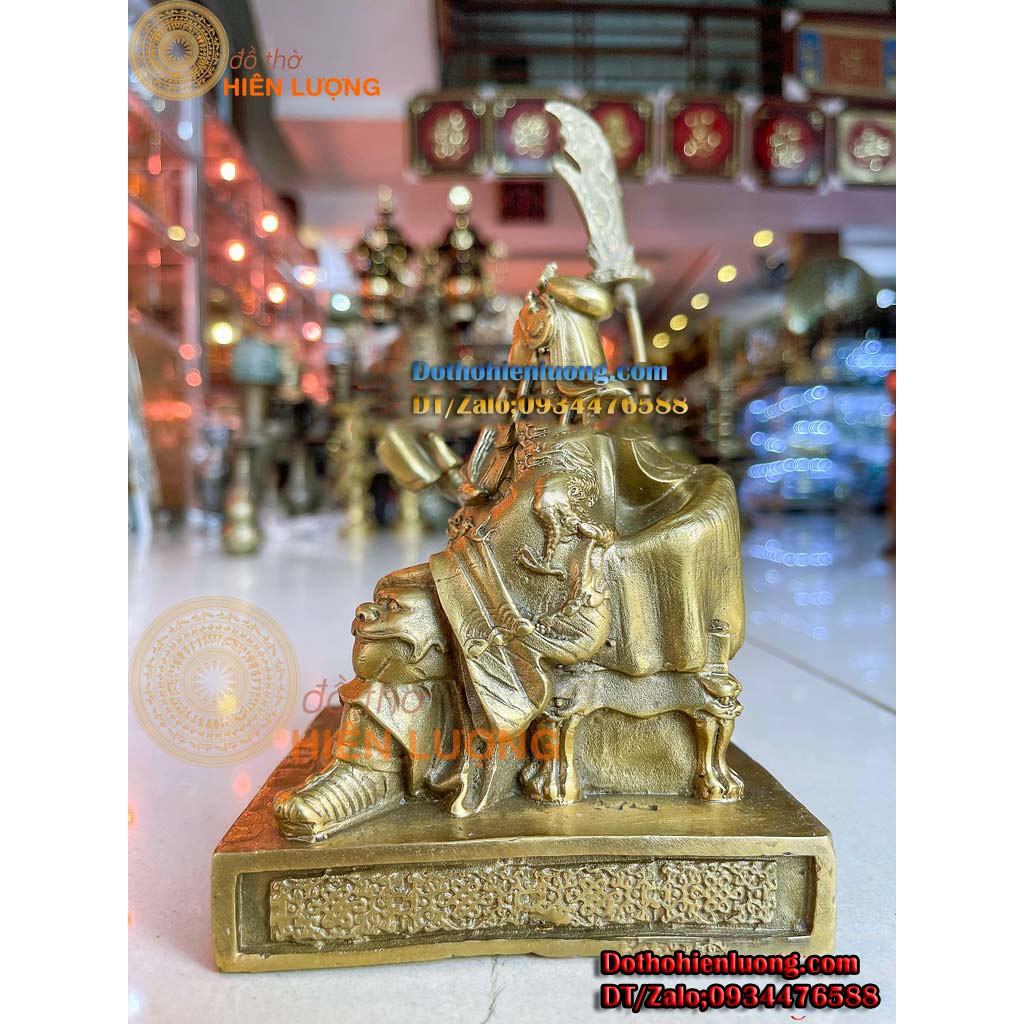 Tượng Quan Công - Quan Vân Trường Ngồi Bệ Đọc Sách Bằng Đồng Thau Nguyên Chất Cao 15cm