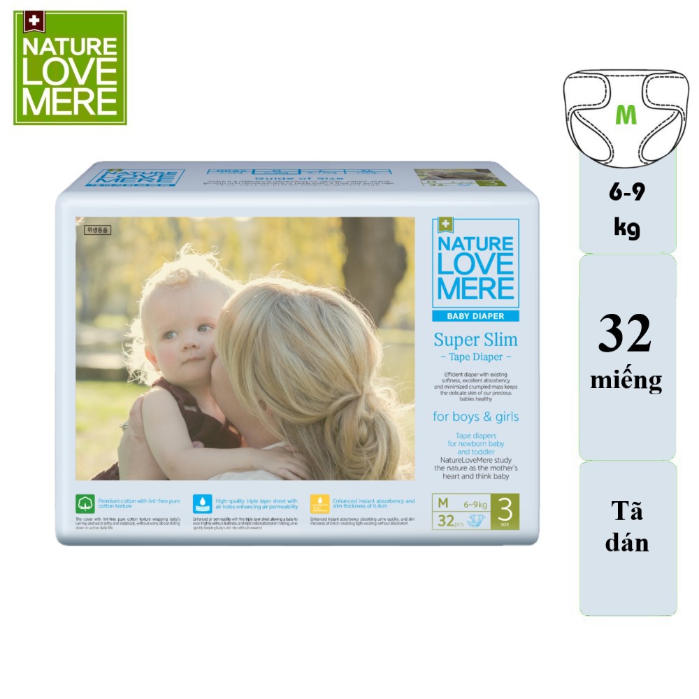 Tã/ Bỉm dán Nature Love Mere Super Slim S36/M24/L22/XL20