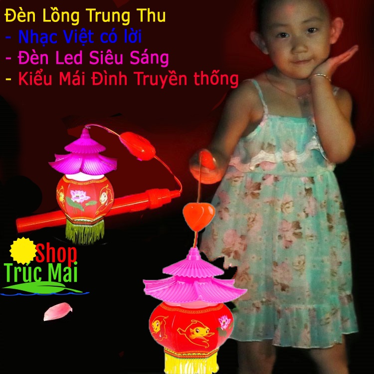 Đèn lồng trung thu mái đình 1 mái ,2 mái phát nhạc tiếng Việt đèn Led siêu sáng tiết kiệm pin