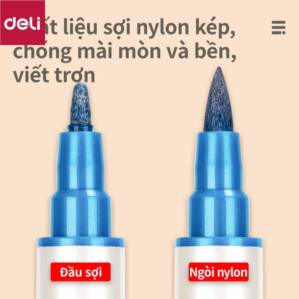 Bút dạ quang caligraphy hai đầu đi nét Deli - màu nhũ - hộp 10 chiếc - 70704 [Deli]