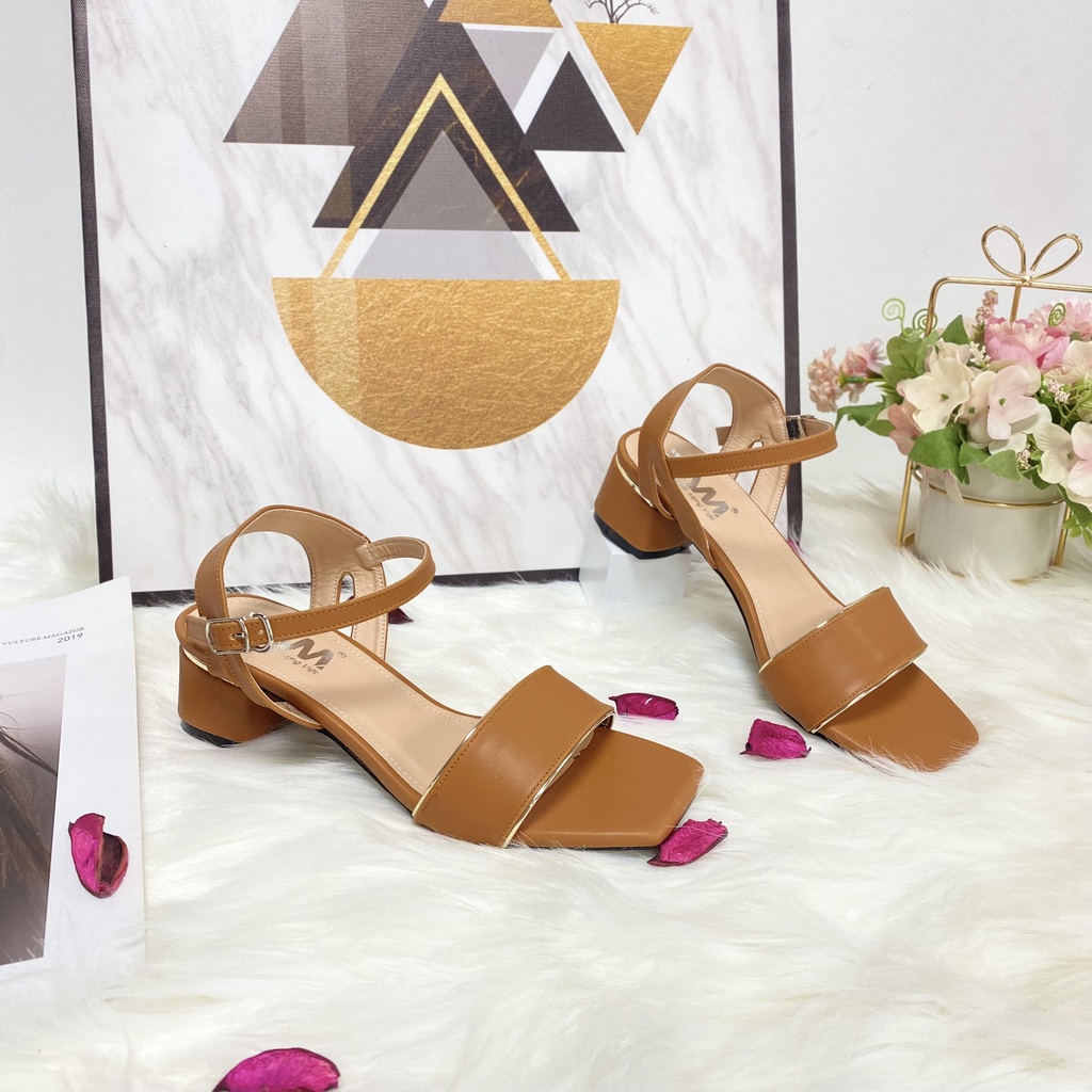 Sandal Cao Gót PAM Giày Việt - Chất Lượng Việt Đế Vuông Dây Quai Phối Khóa Vàng Sang Trọng 5cm - SDCGT901 - Size 35-39